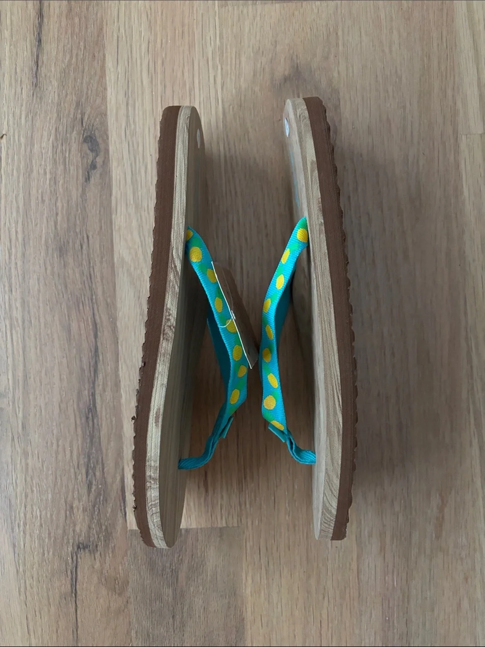 Panama Jack Turquoise Flip Flops with Yellow Polka Dot Straps